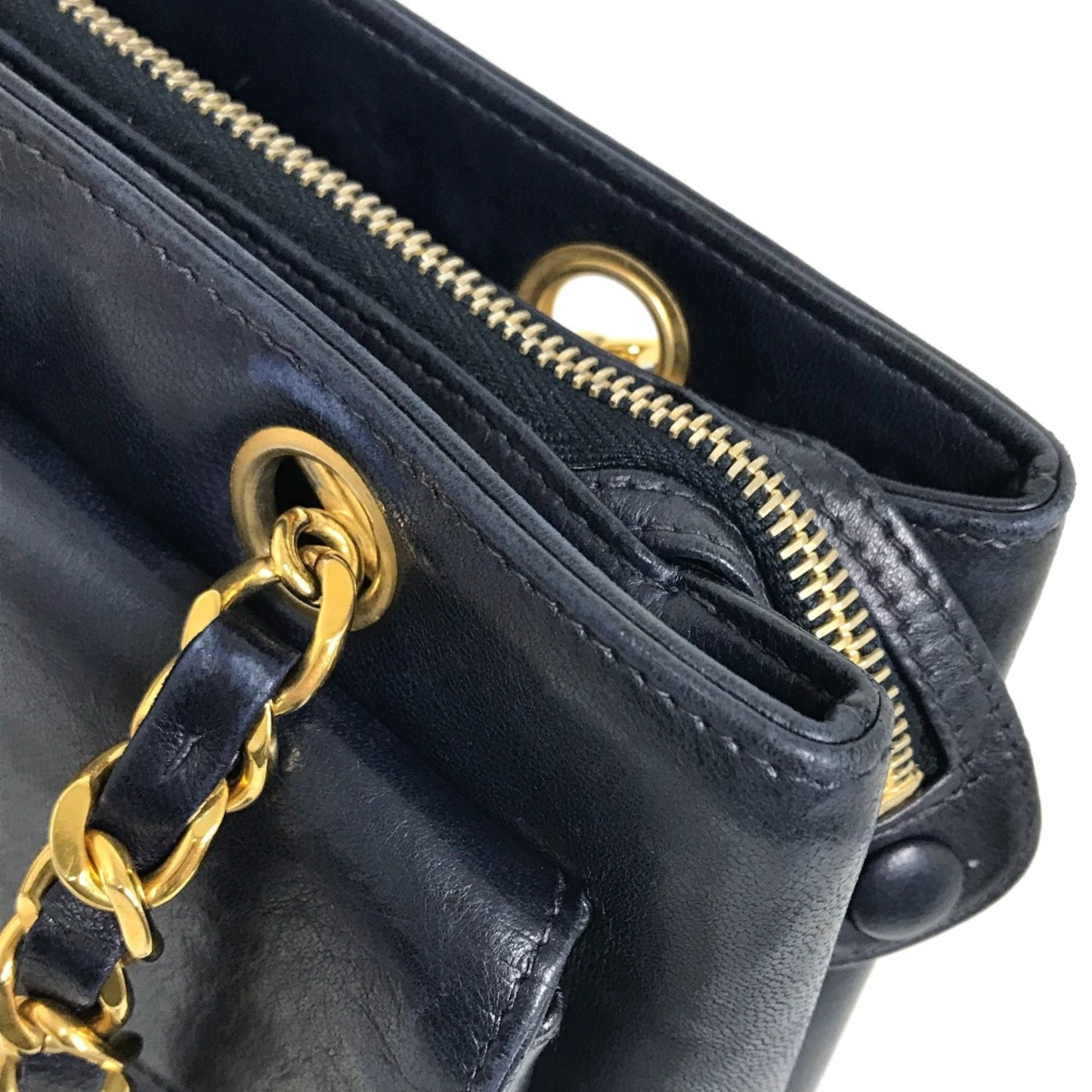 Chanel Logo CC Navy Leather Shoulder Bag