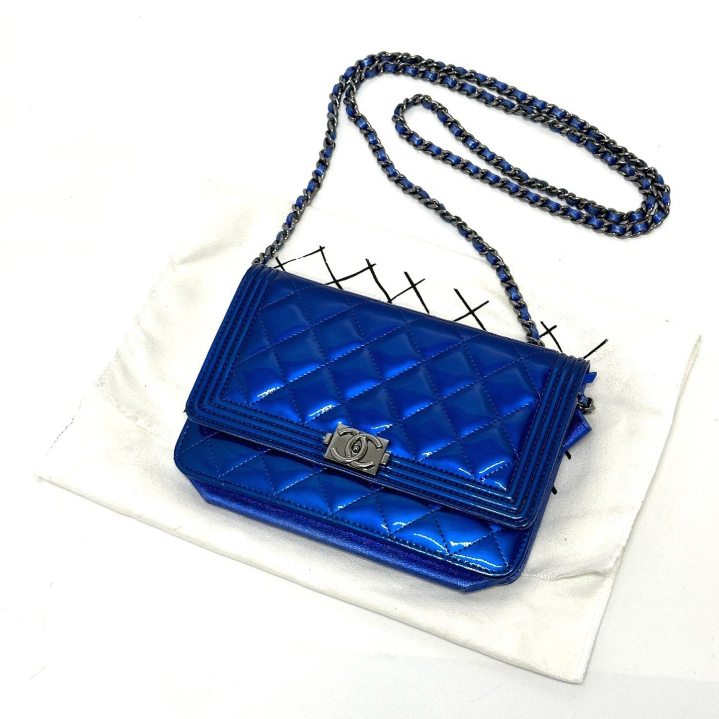 Chanel Boy Blue Patent Leather Shoulder Bag