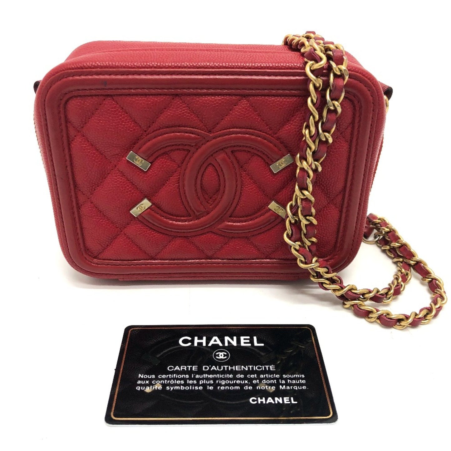 Chanel CC Filigree Red Leather Shoulder Bag