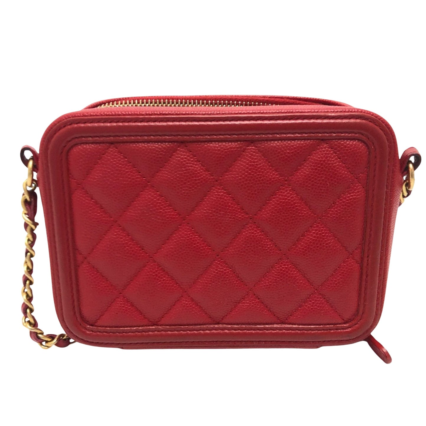 Chanel CC Filigree Red Leather Shoulder Bag