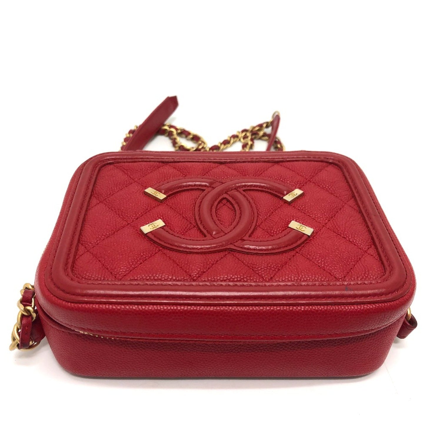 Chanel CC Filigree Red Leather Shoulder Bag