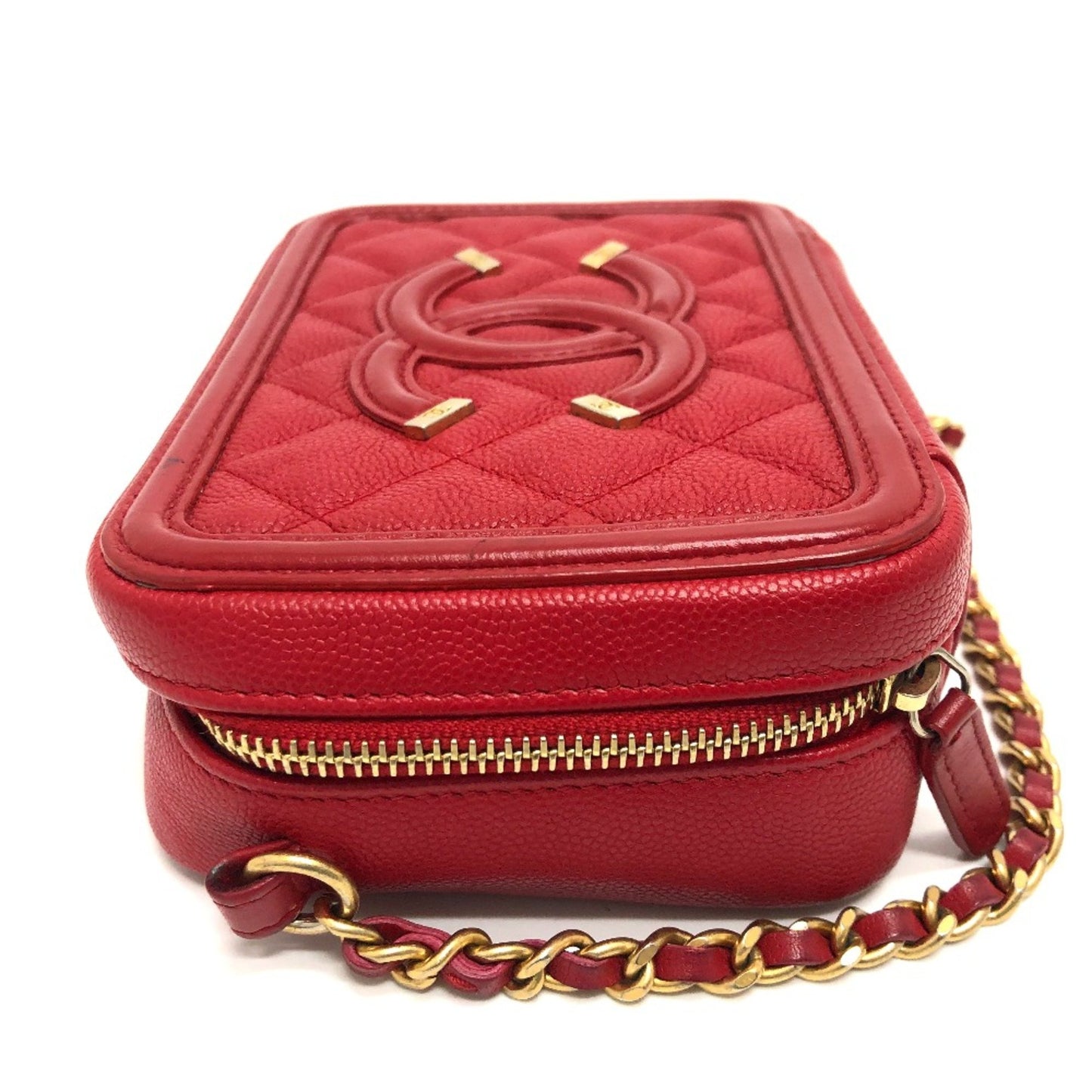 Chanel CC Filigree Red Leather Shoulder Bag