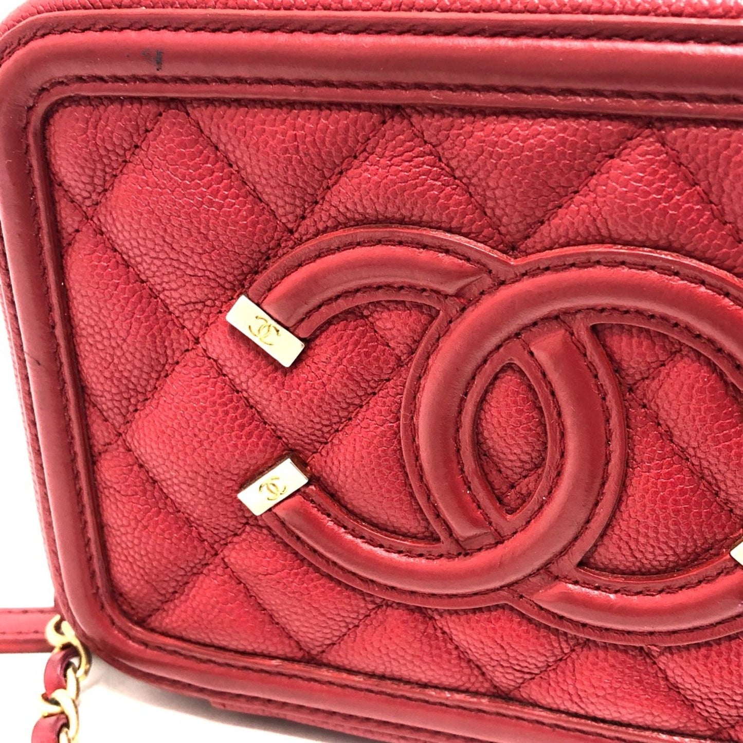 Chanel CC Filigree Red Leather Shoulder Bag