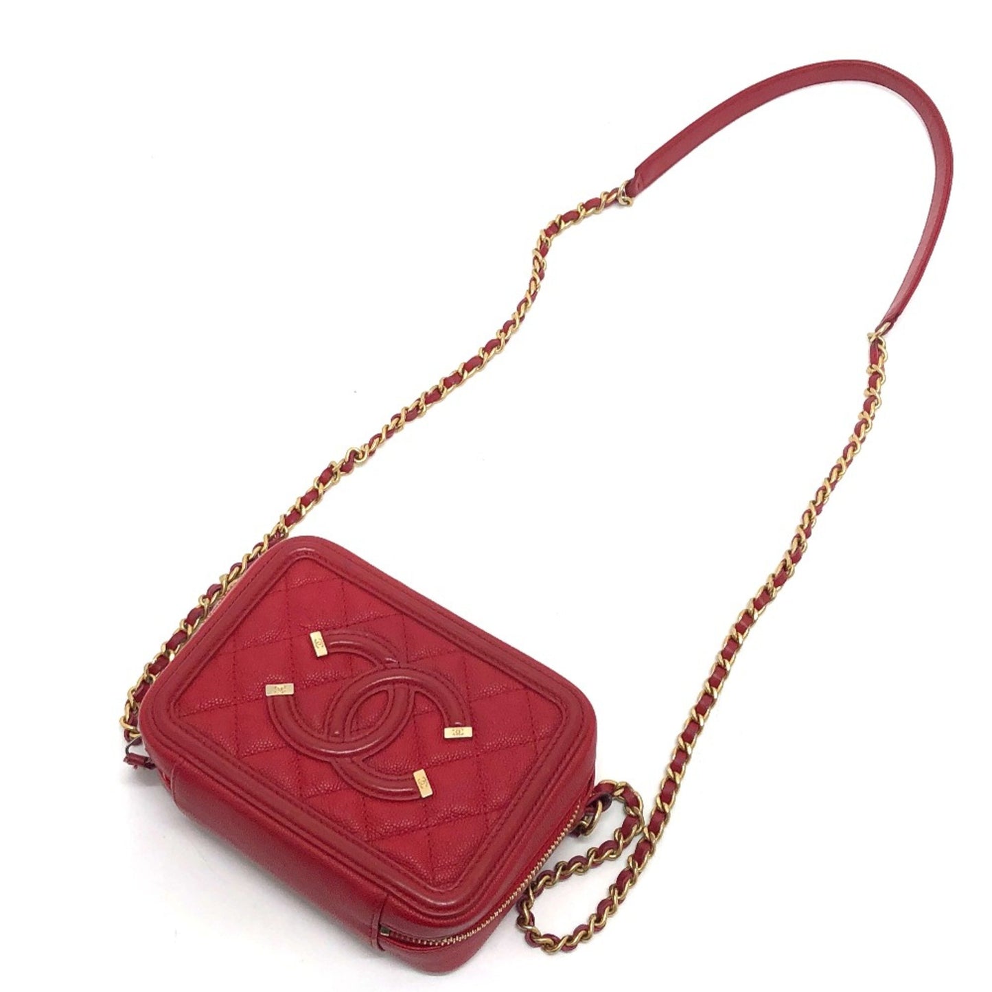 Chanel CC Filigree Red Leather Shoulder Bag