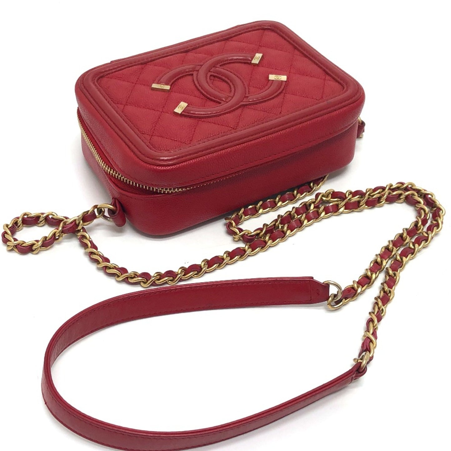 Chanel CC Filigree Red Leather Shoulder Bag