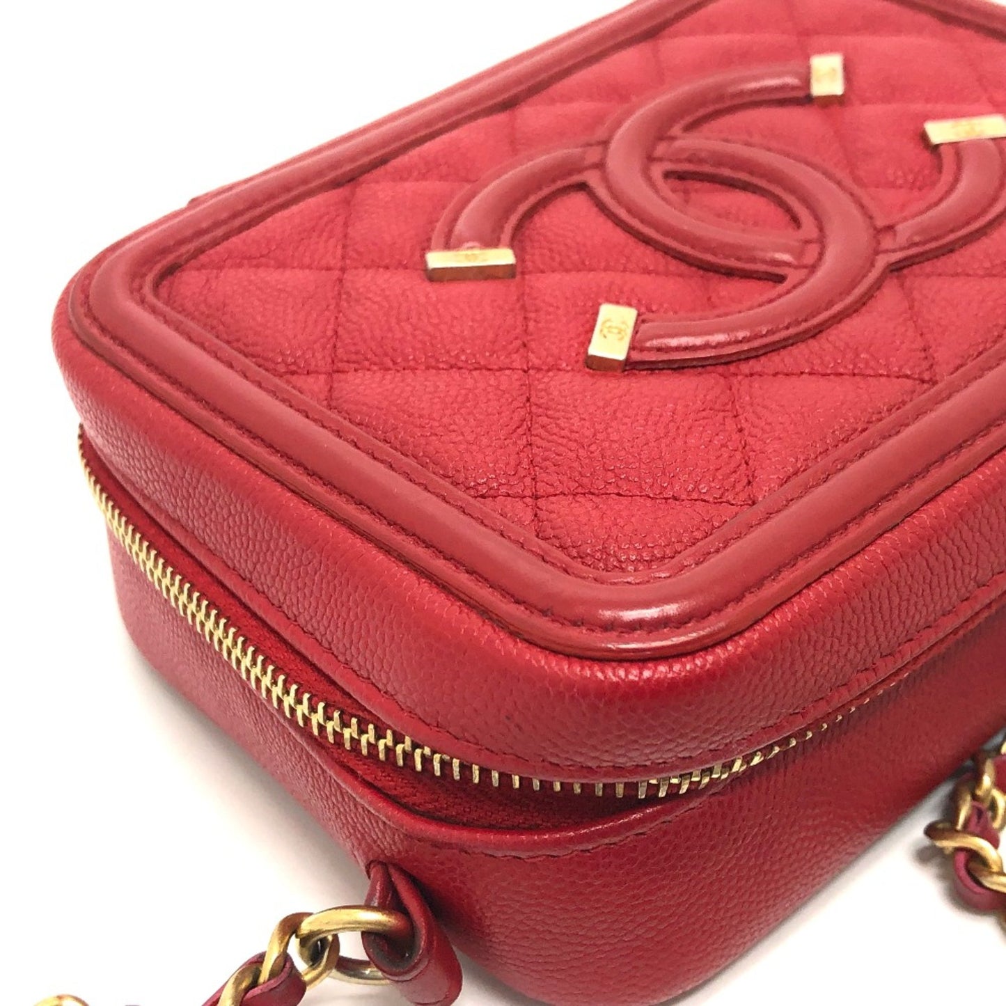 Chanel CC Filigree Red Leather Shoulder Bag