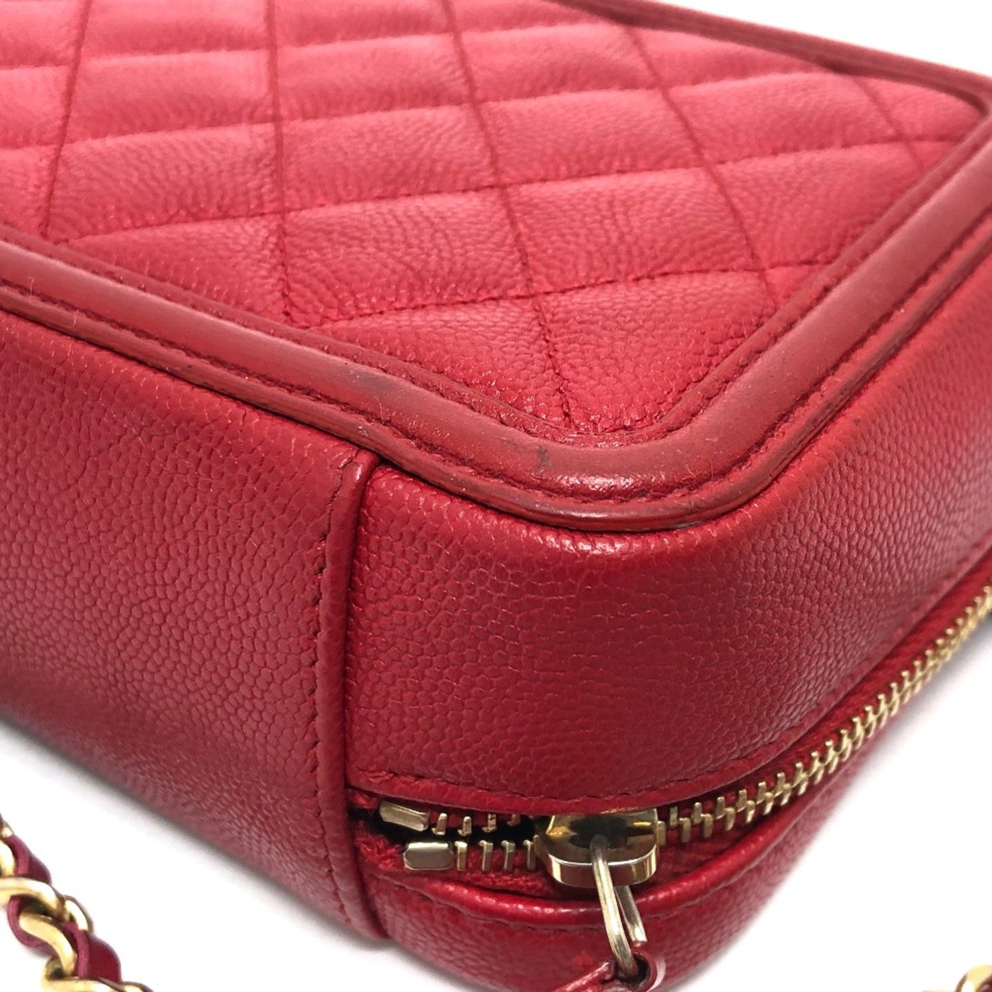 Chanel CC Filigree Red Leather Shoulder Bag