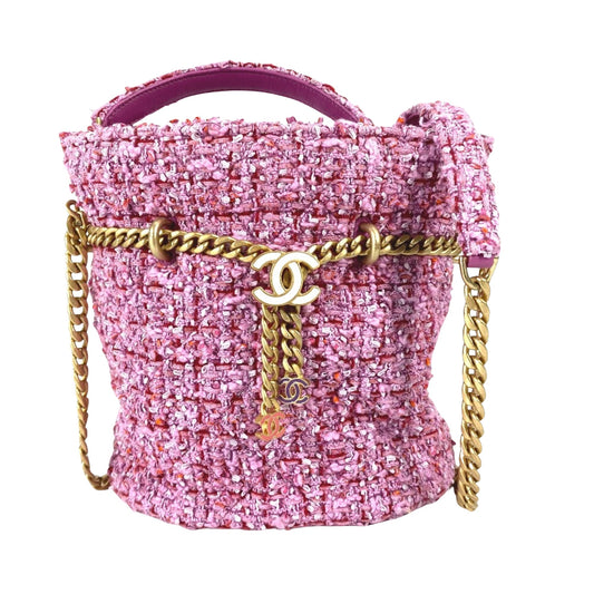 Chanel Bucket Pink Tweed Shoulder Bag