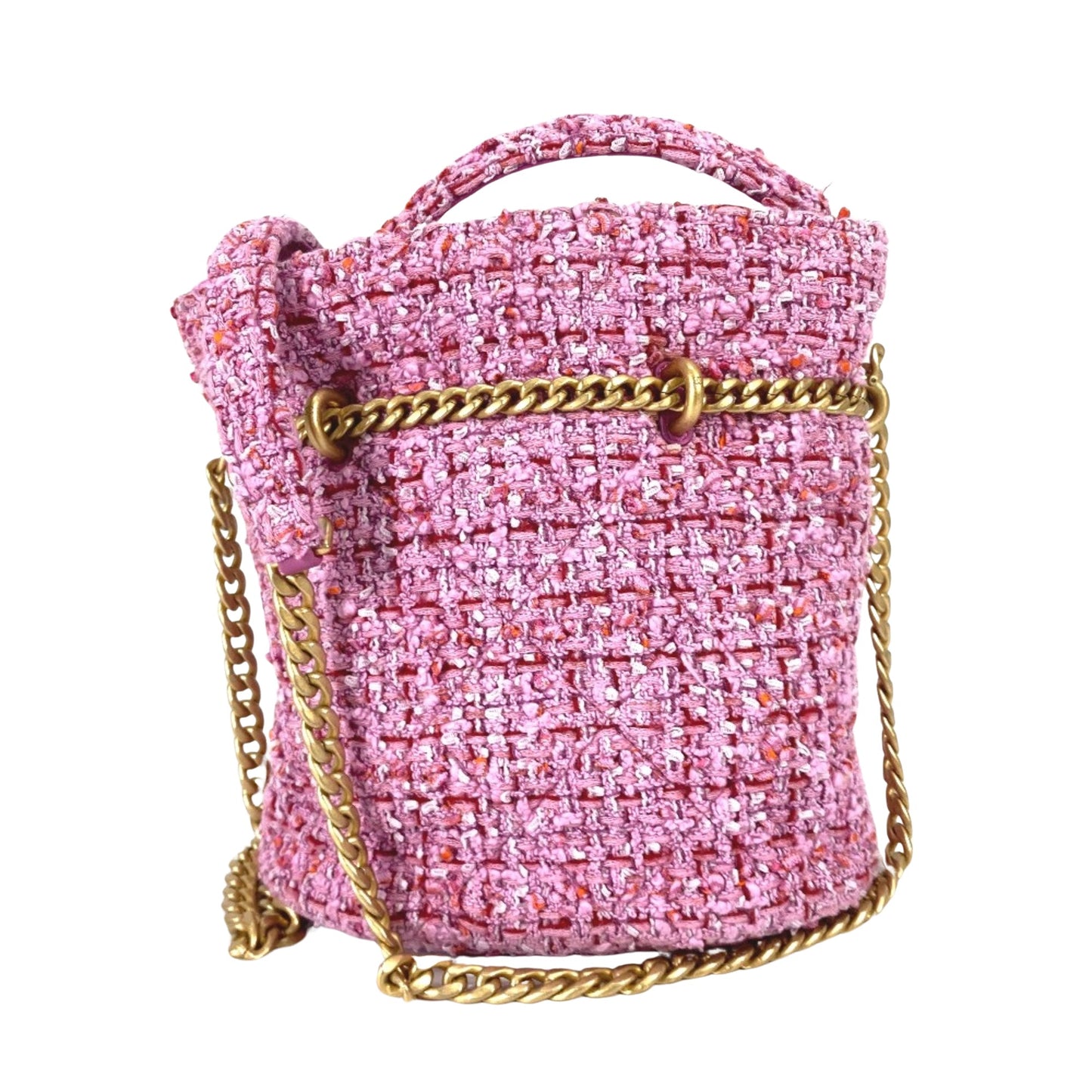 Chanel Bucket Pink Tweed Shoulder Bag