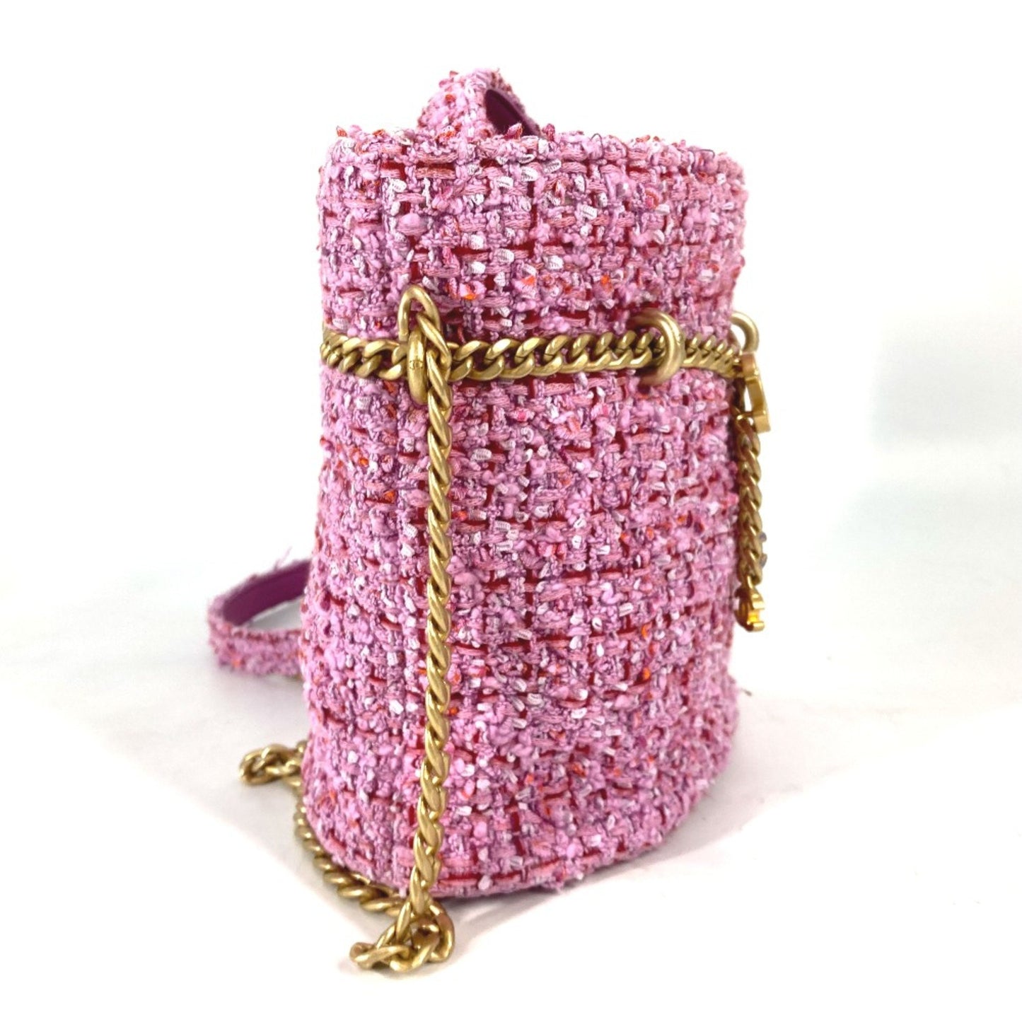 Chanel Bucket Pink Tweed Shoulder Bag