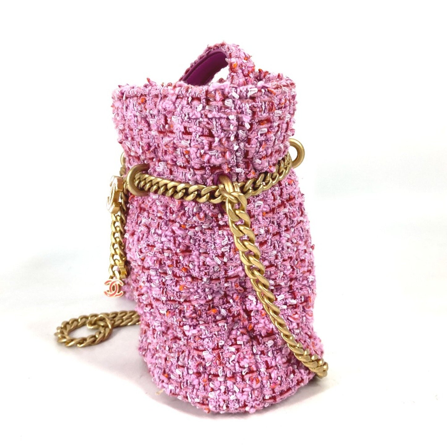 Chanel Bucket Pink Tweed Shoulder Bag