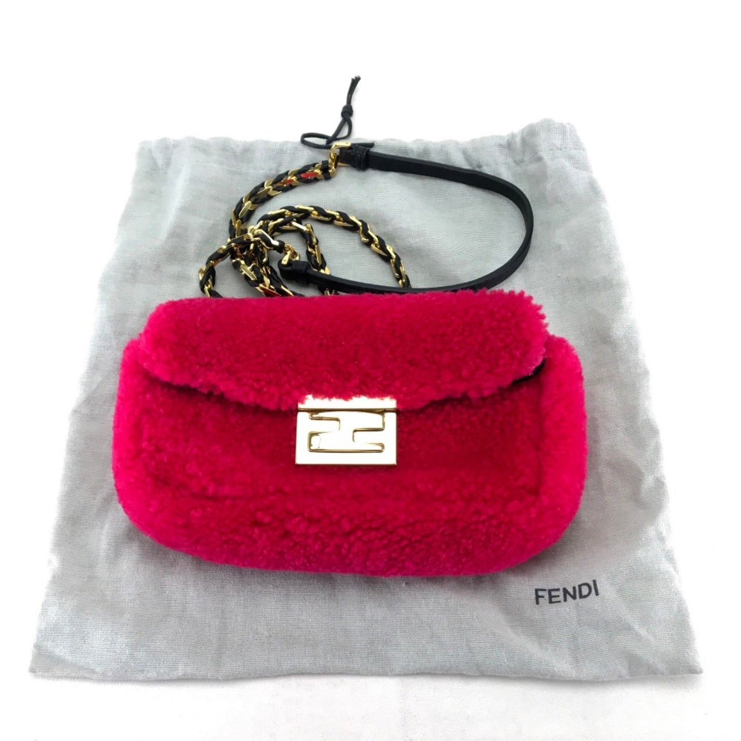 Fendi Baguette Pink Fur Shoulder Bag