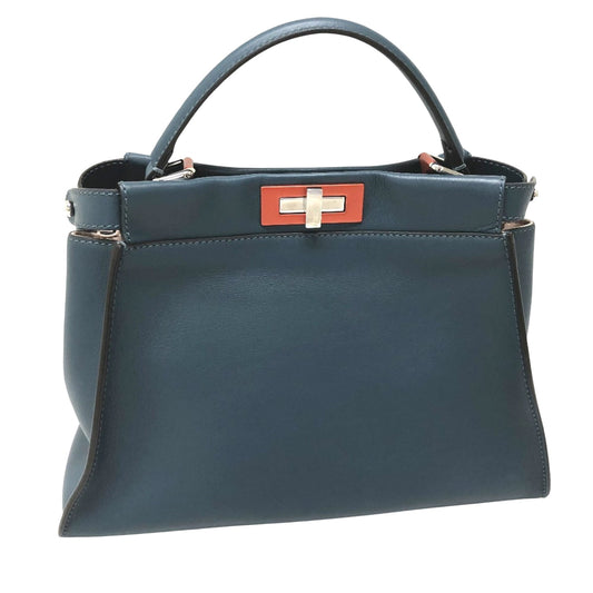 Fendi Peekaboo Blue Leather Hand Bag