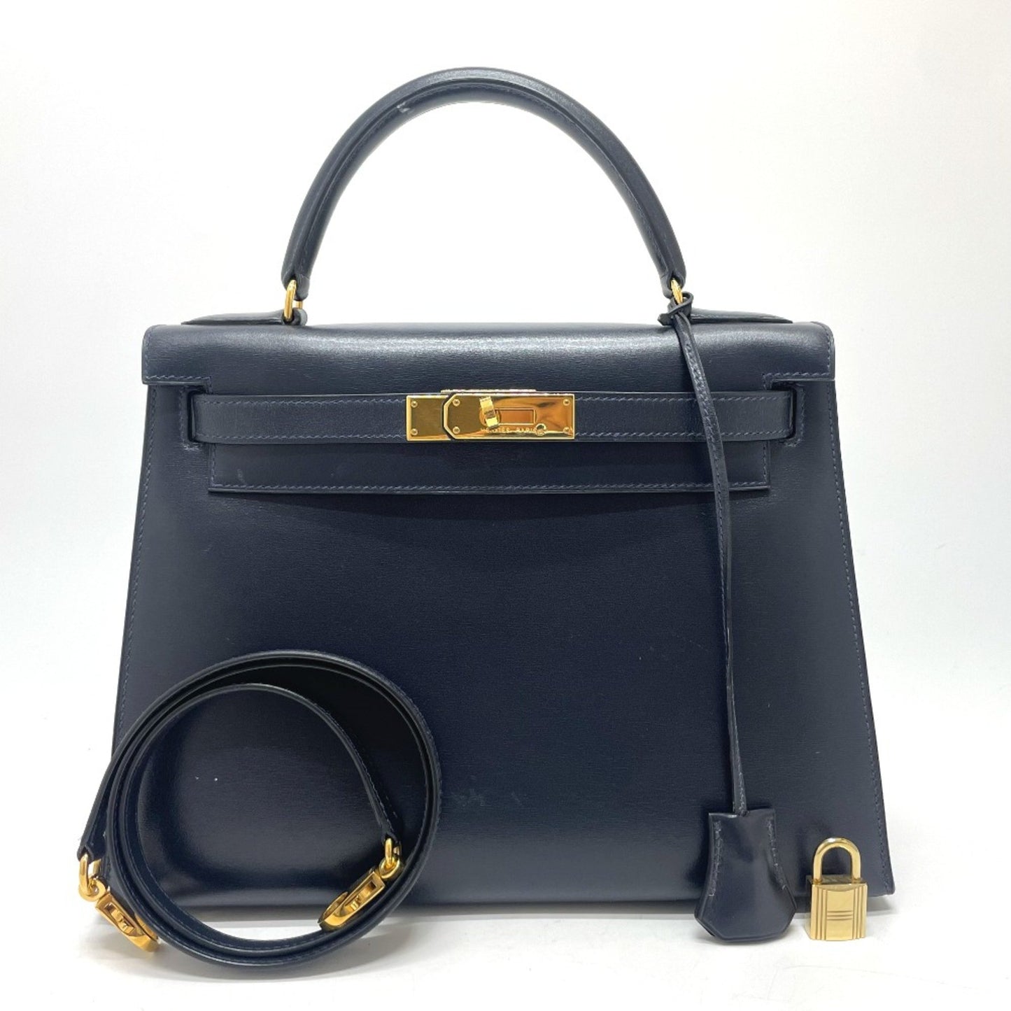 Hermès Kelly 28 Navy Leather Hand Bag