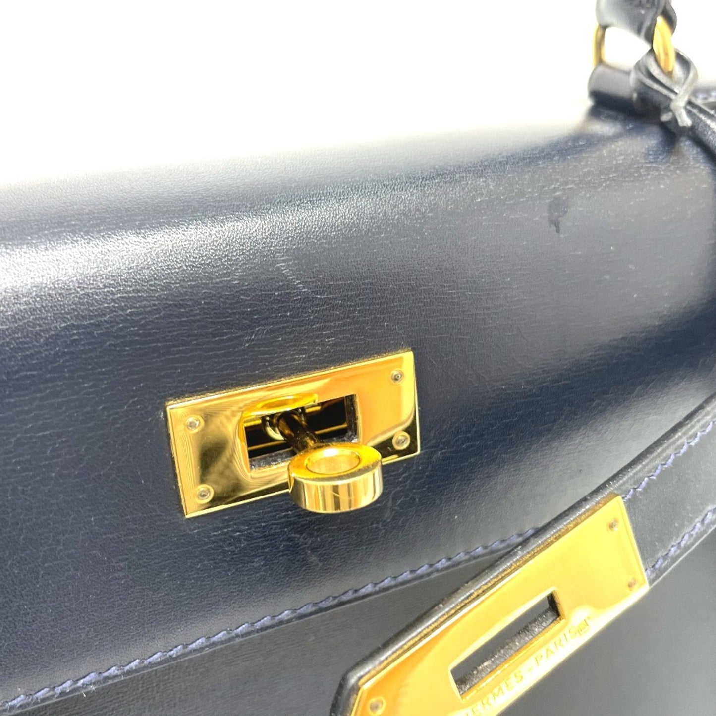 Hermès Kelly 28 Navy Leather Hand Bag