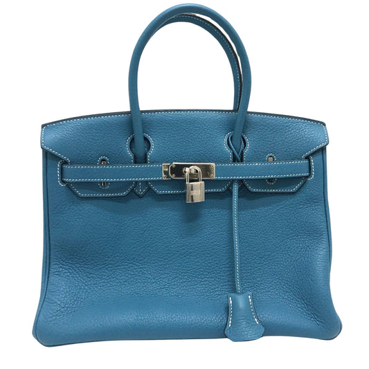 Hermès Birkin 30 Blue Leather Hand Bag