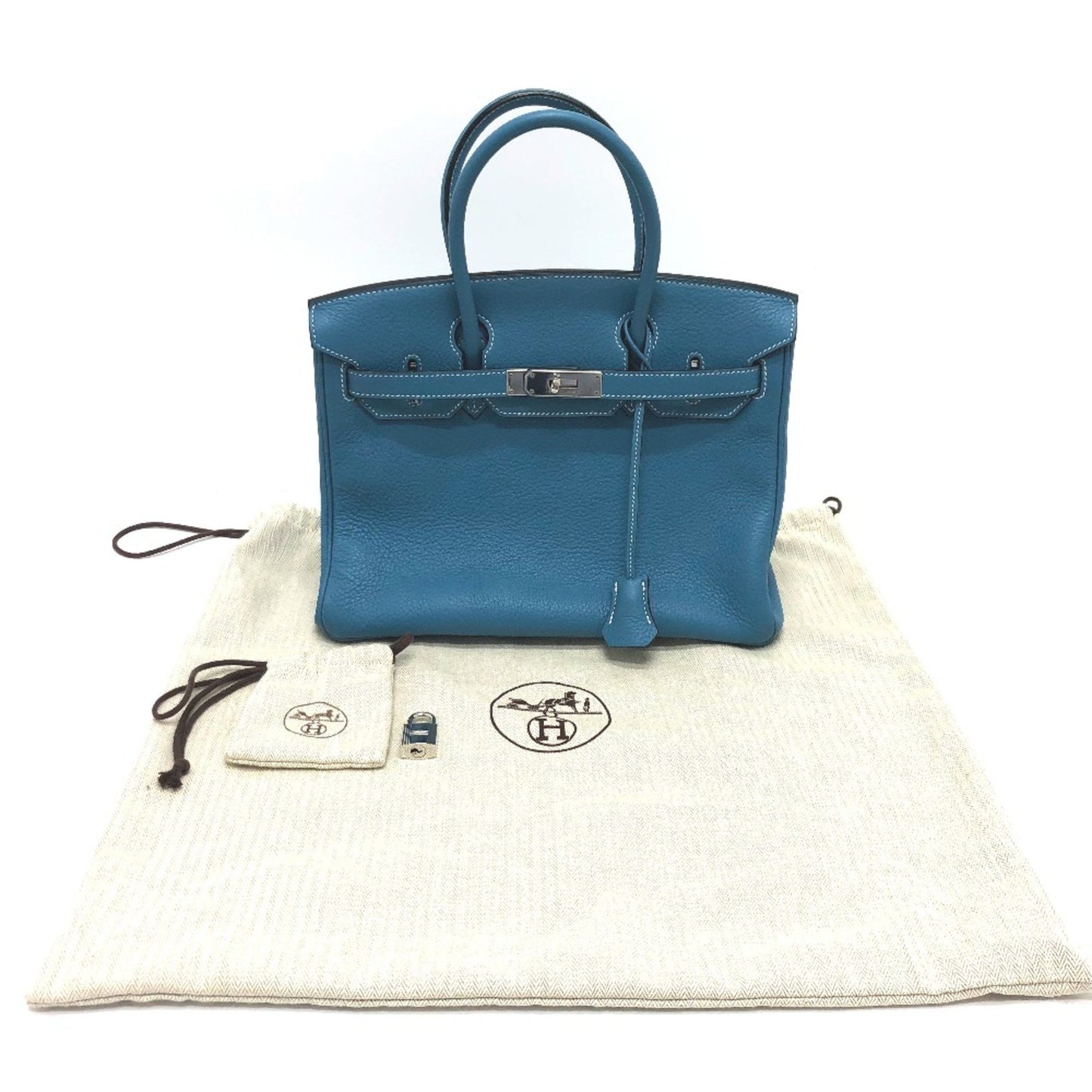 Hermès Birkin 30 Blue Leather Hand Bag