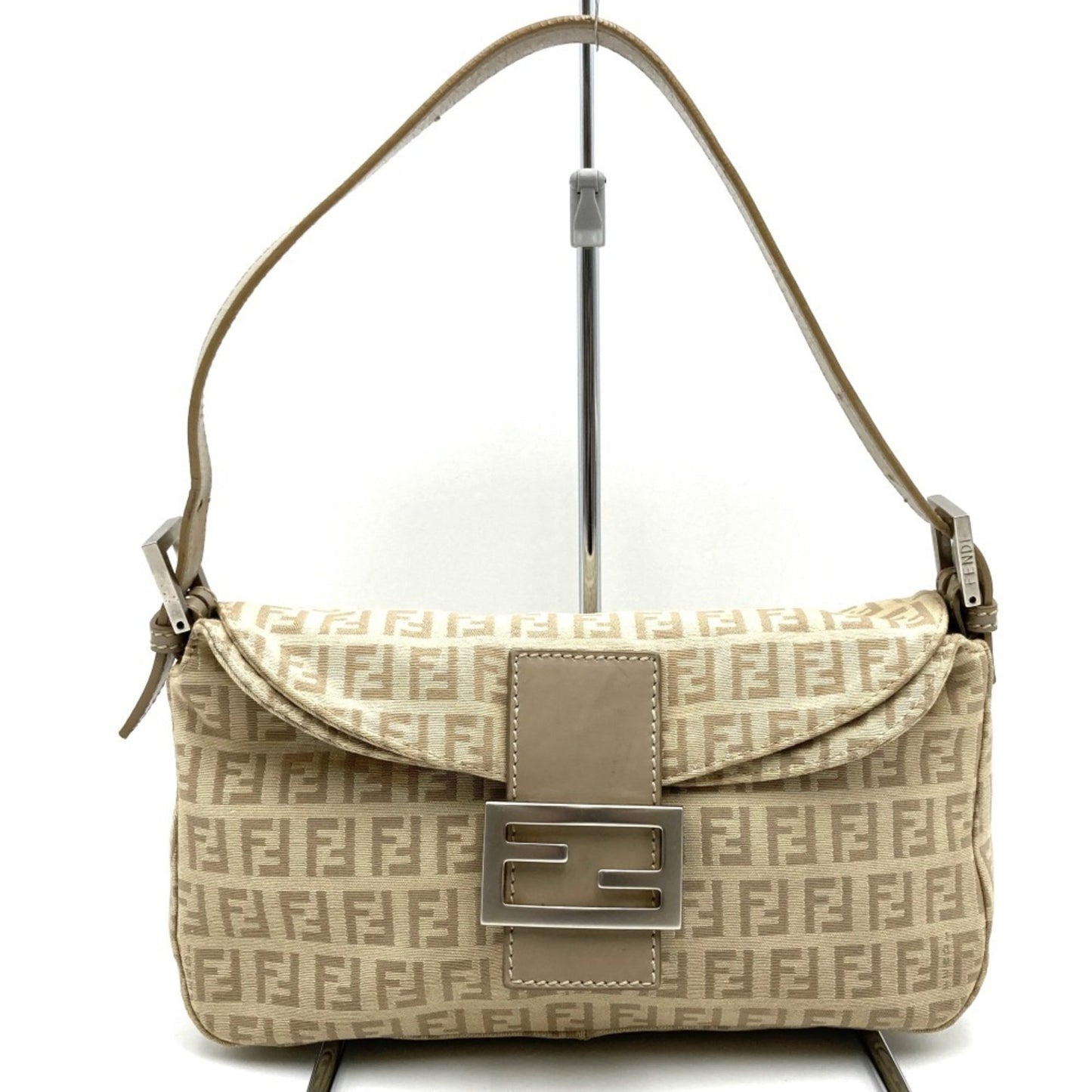 Fendi Mamma Baguette Beige Canvas Hand Bag