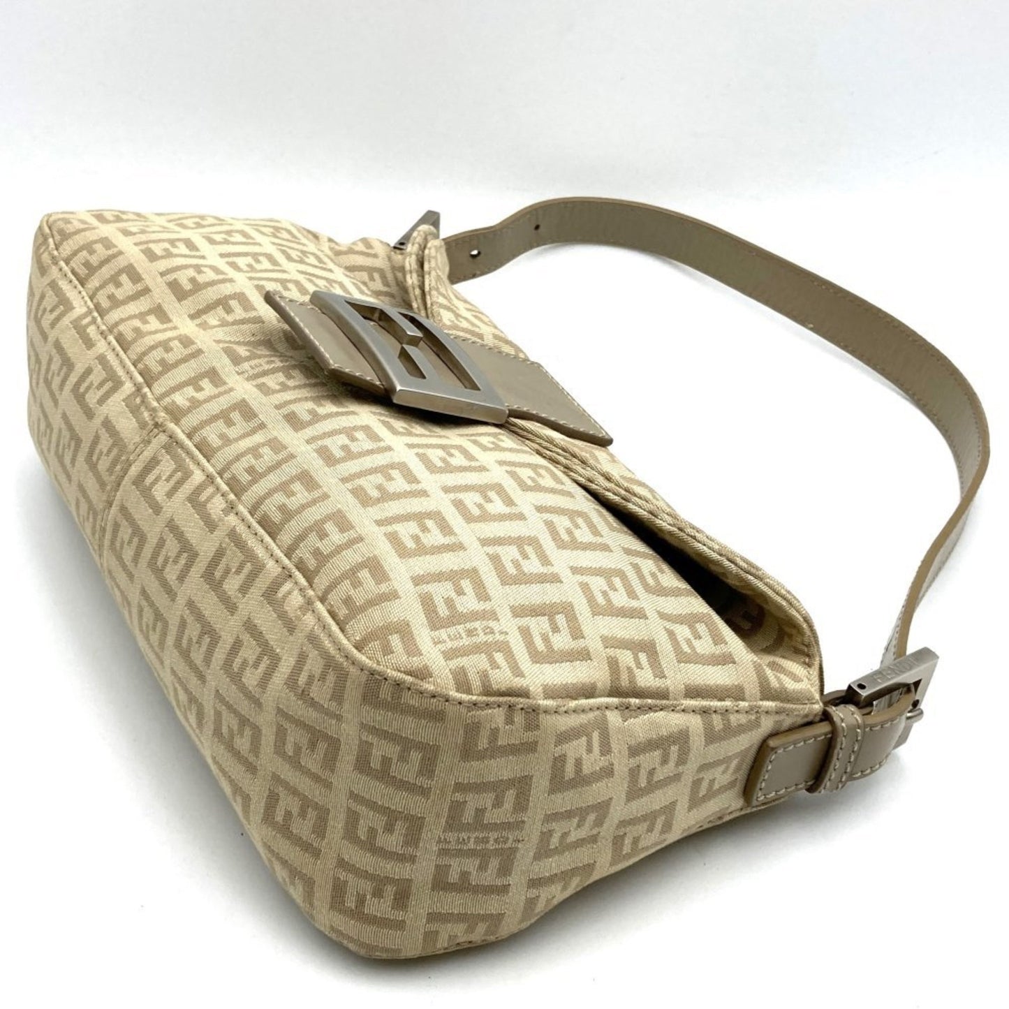 Fendi Mamma Baguette Beige Canvas Hand Bag