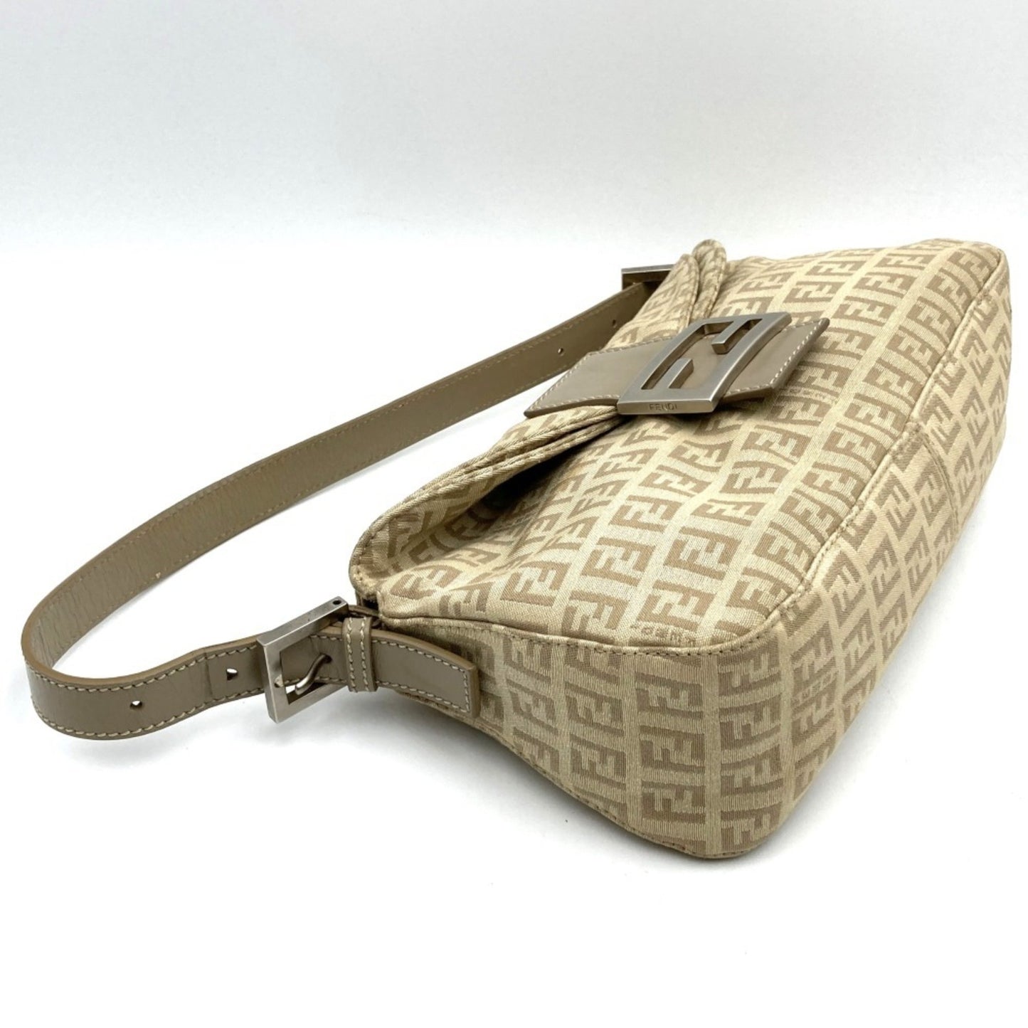 Fendi Mamma Baguette Beige Canvas Hand Bag