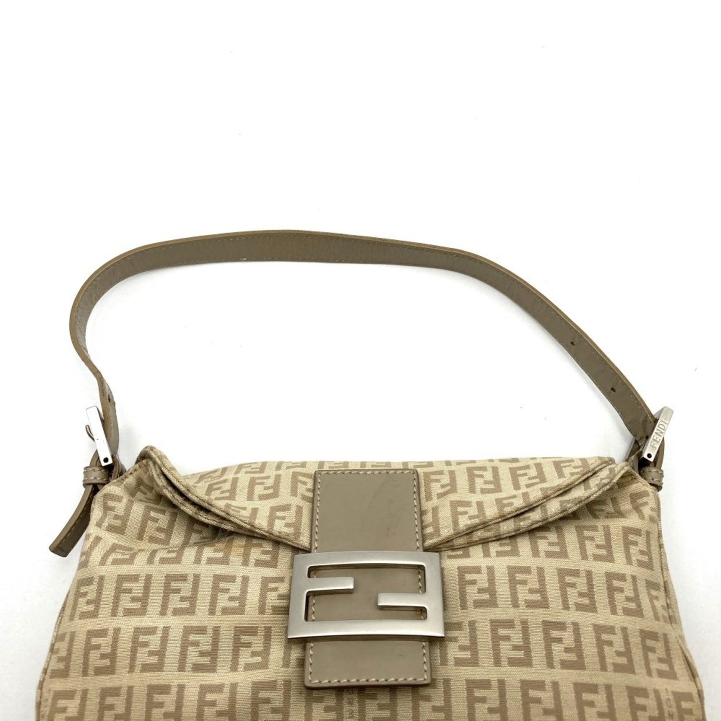 Fendi Mamma Baguette Beige Canvas Hand Bag