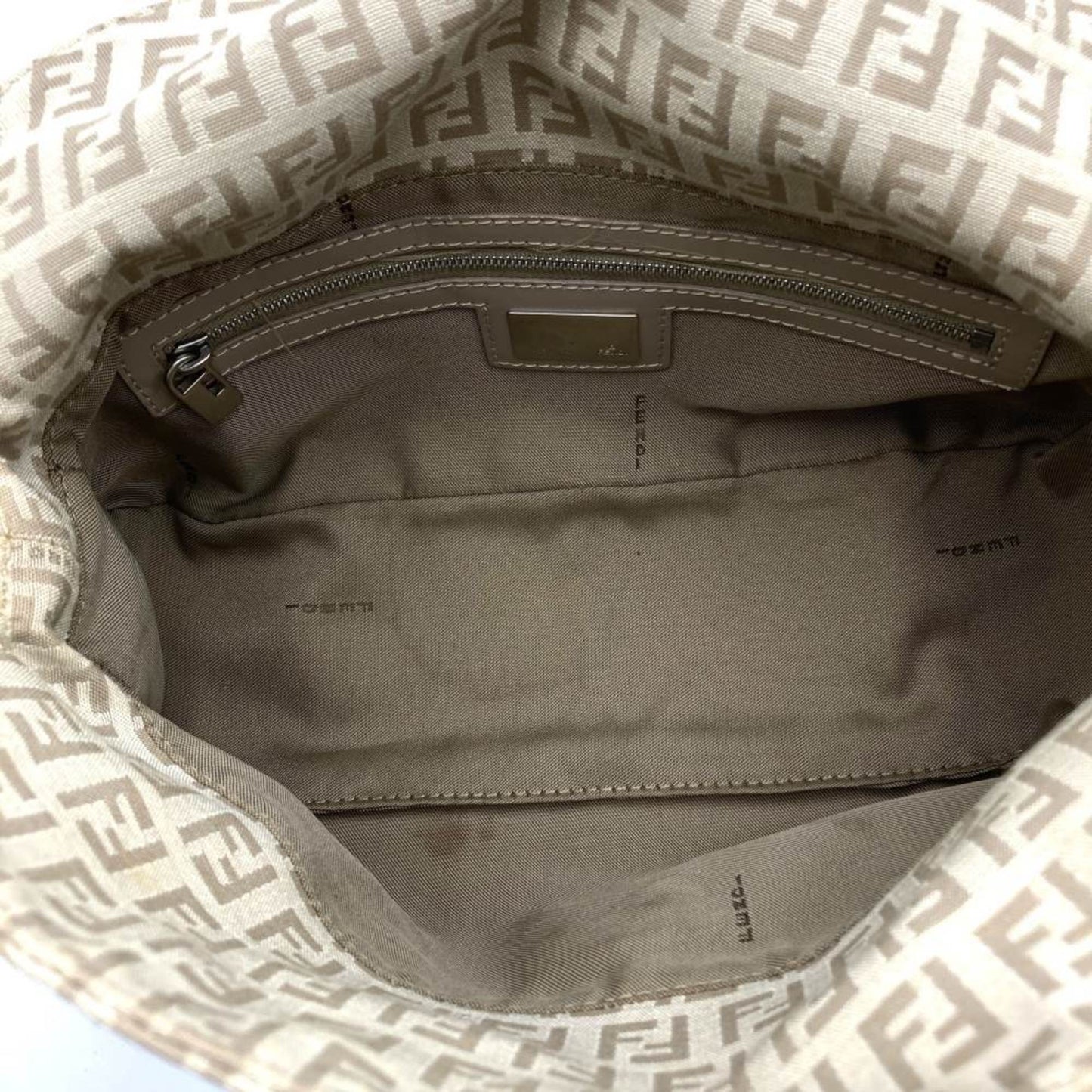 Fendi Mamma Baguette Beige Canvas Hand Bag