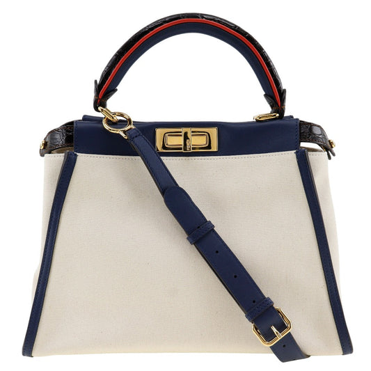 Fendi Peekaboo White Canvas Hand Bag