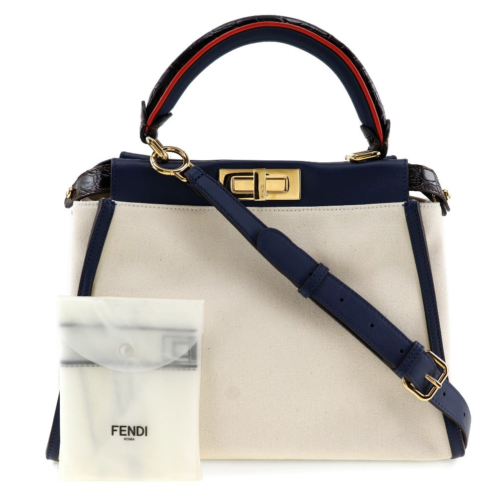 Fendi Peekaboo White Canvas Hand Bag