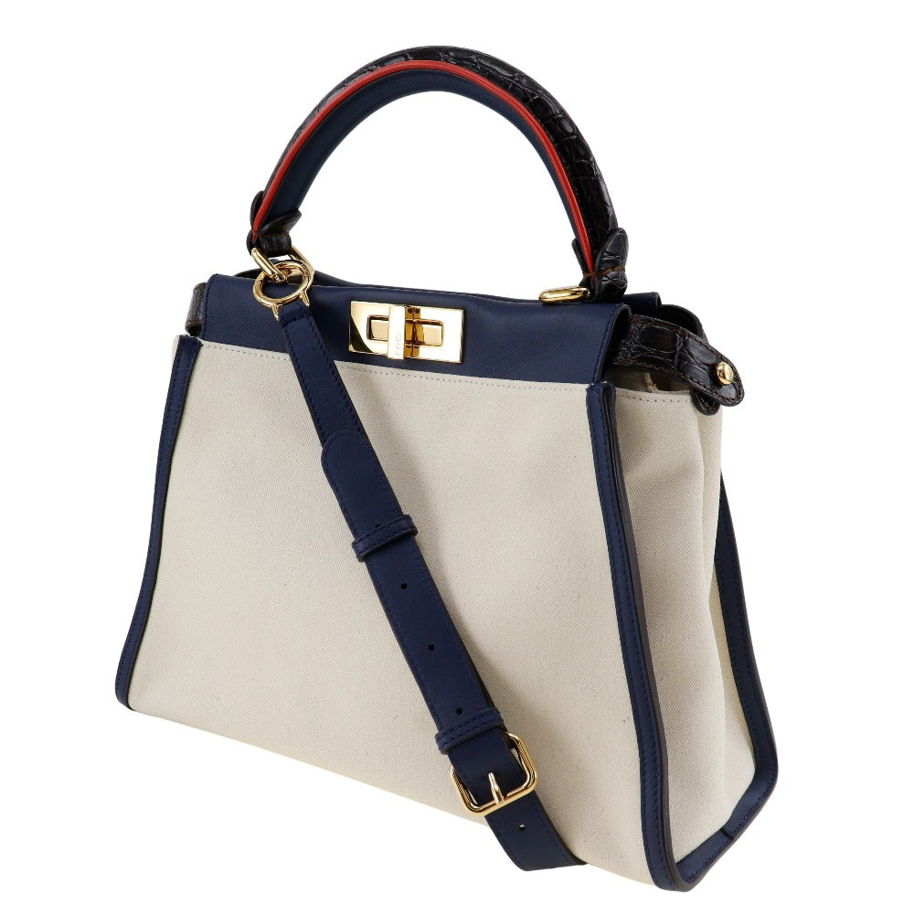 Fendi Peekaboo White Canvas Hand Bag