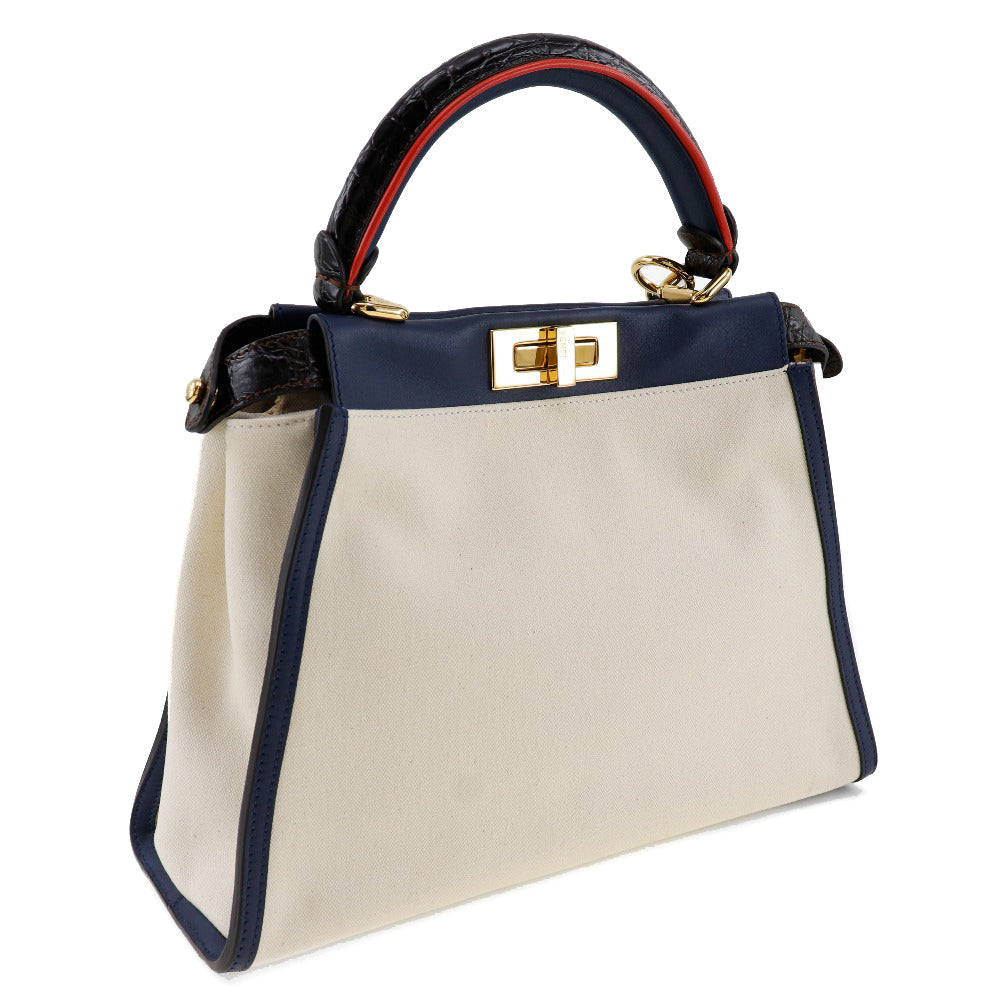 Fendi Peekaboo White Canvas Hand Bag