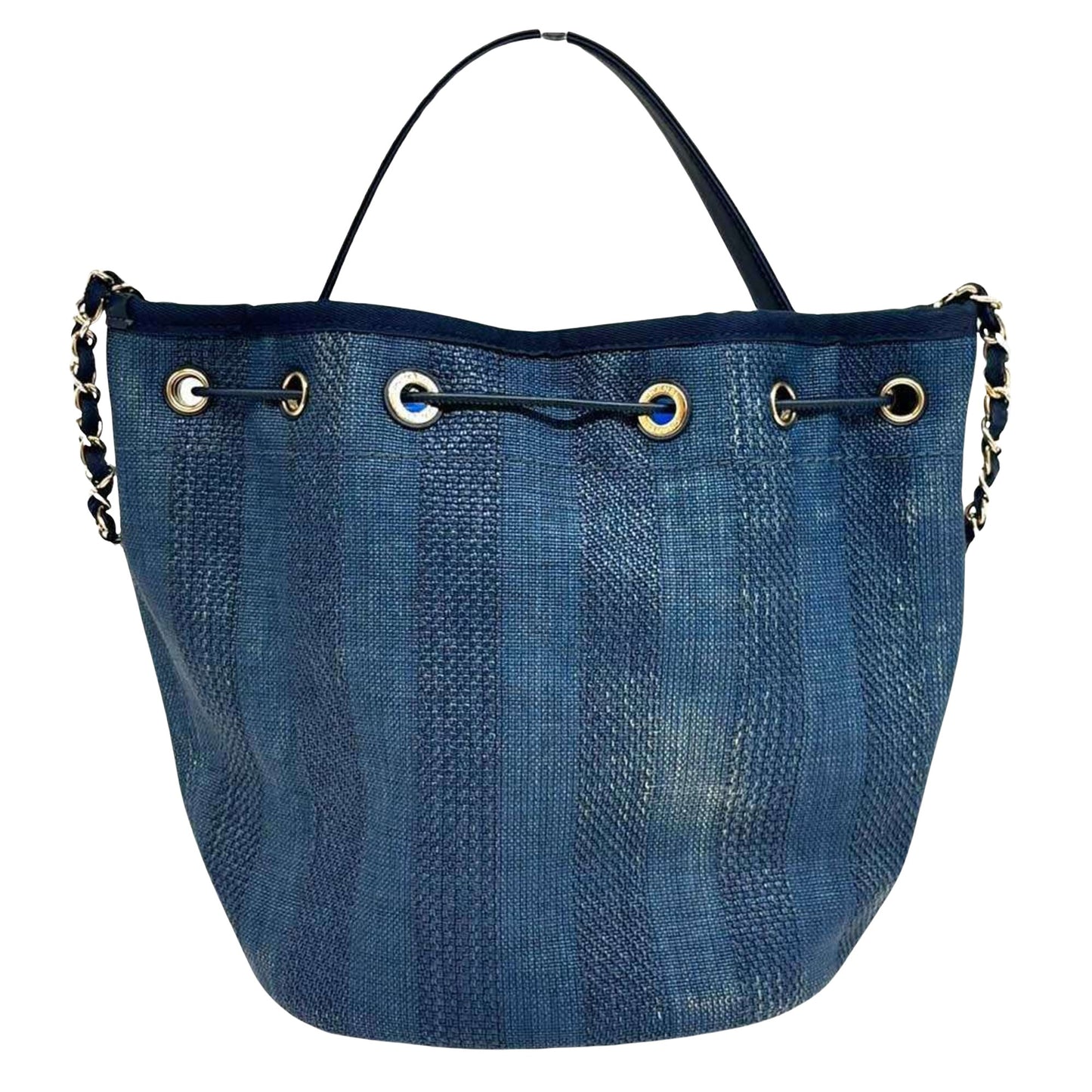 Chanel Deauville Blue Leather Tote Bag