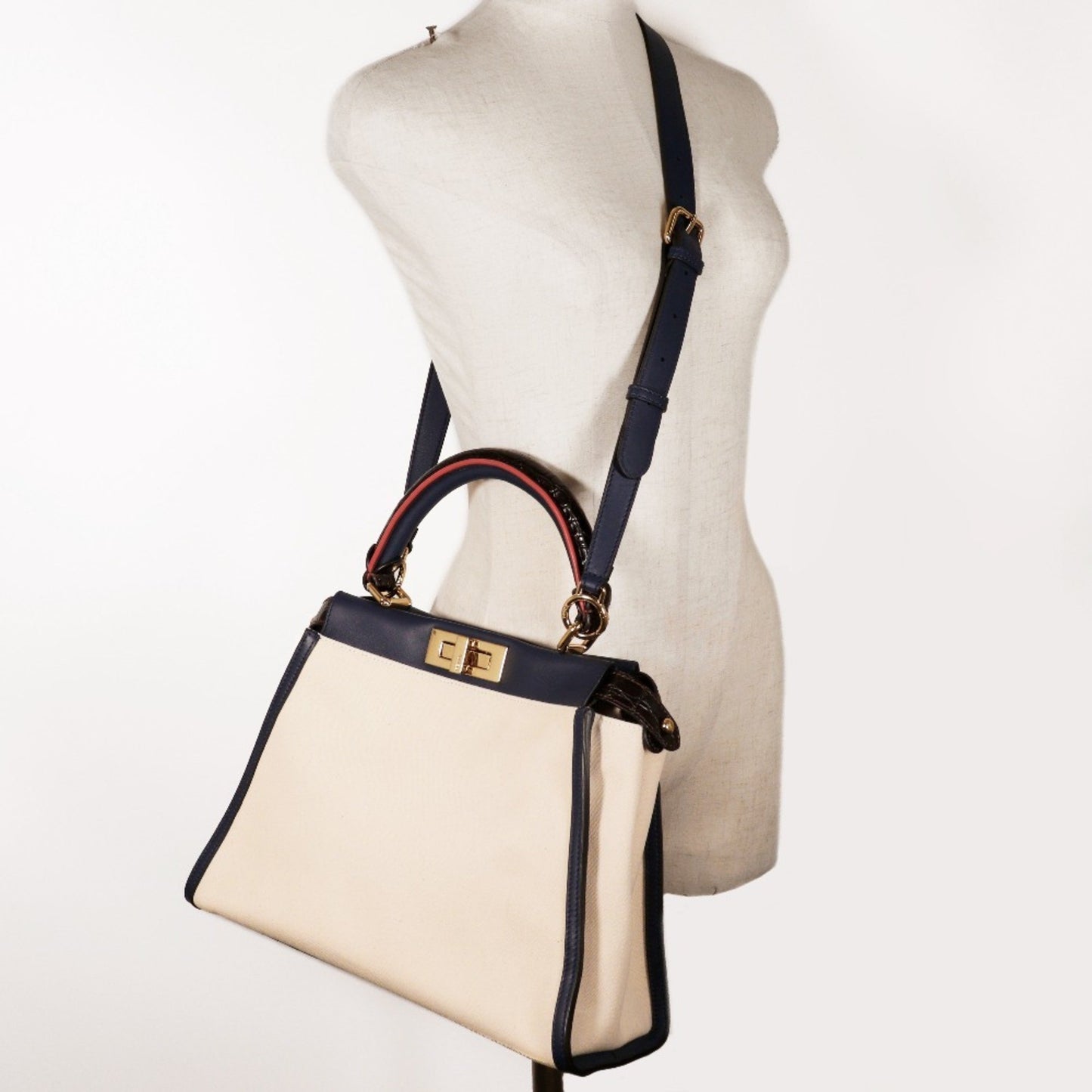 Fendi Peekaboo White Pony-style Calfskin Hand Bag