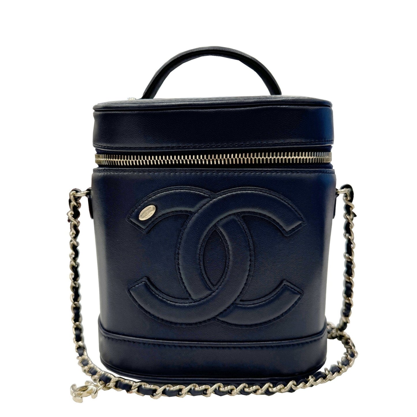 Chanel Vanity Navy Leather Hand Bag