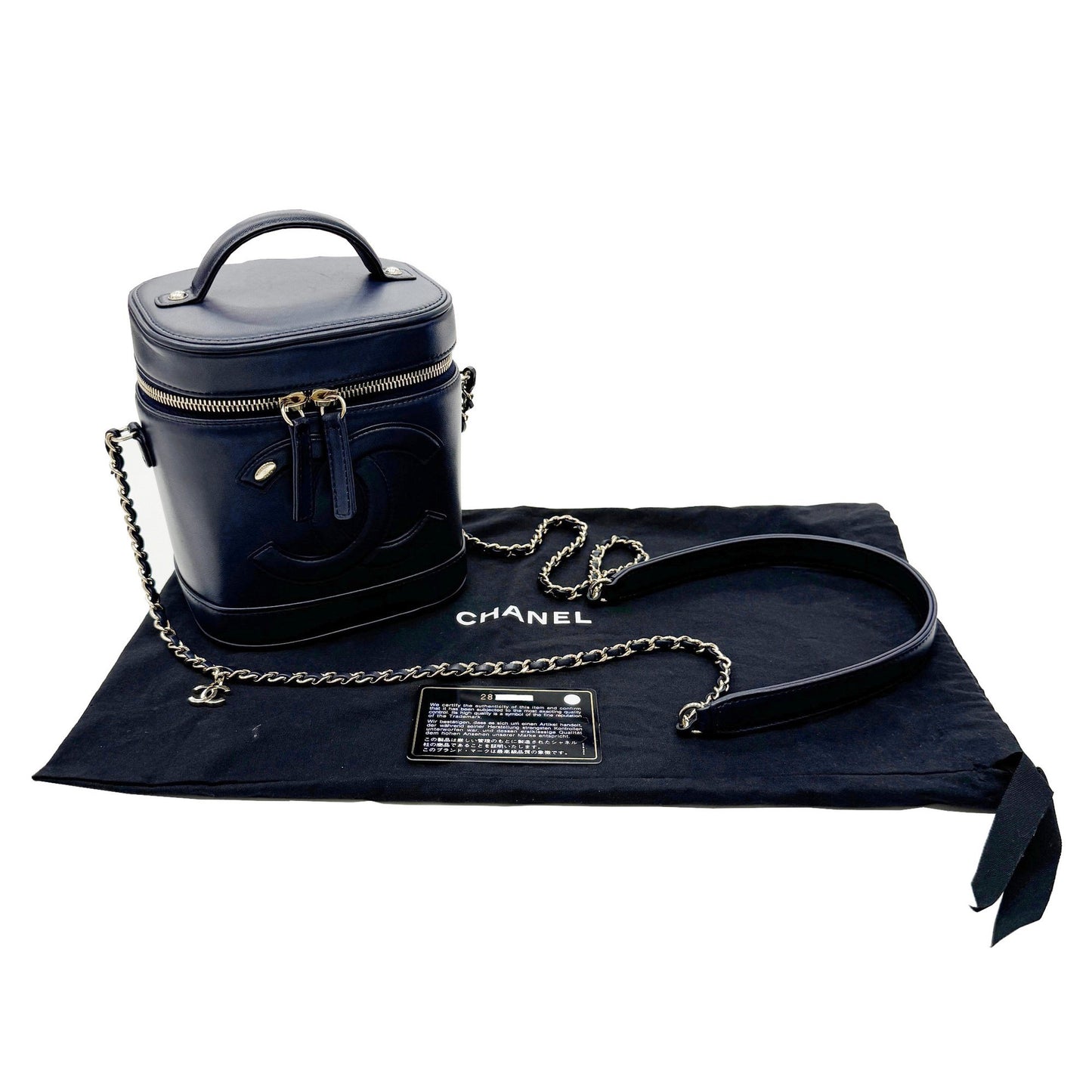 Chanel Vanity Navy Leather Hand Bag