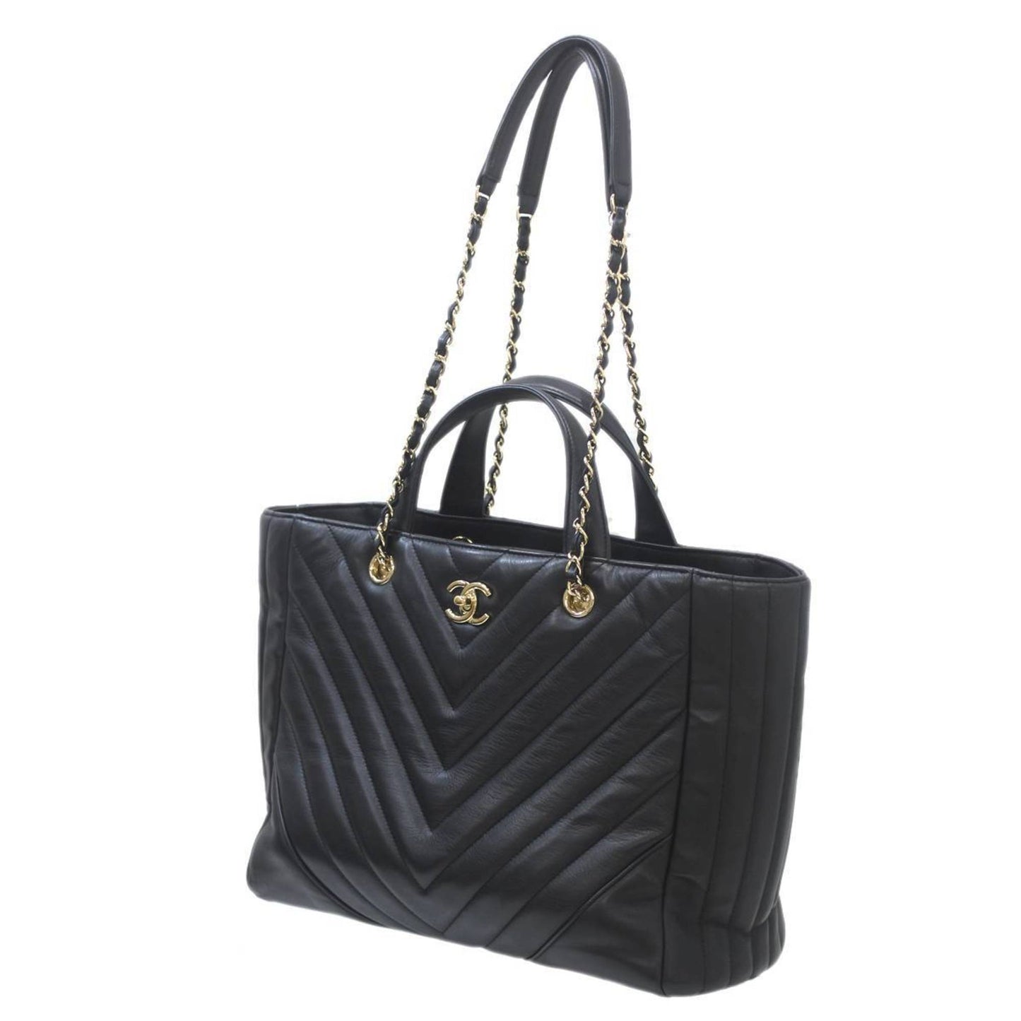 Chanel V-Stich Black Leather Hand Bag