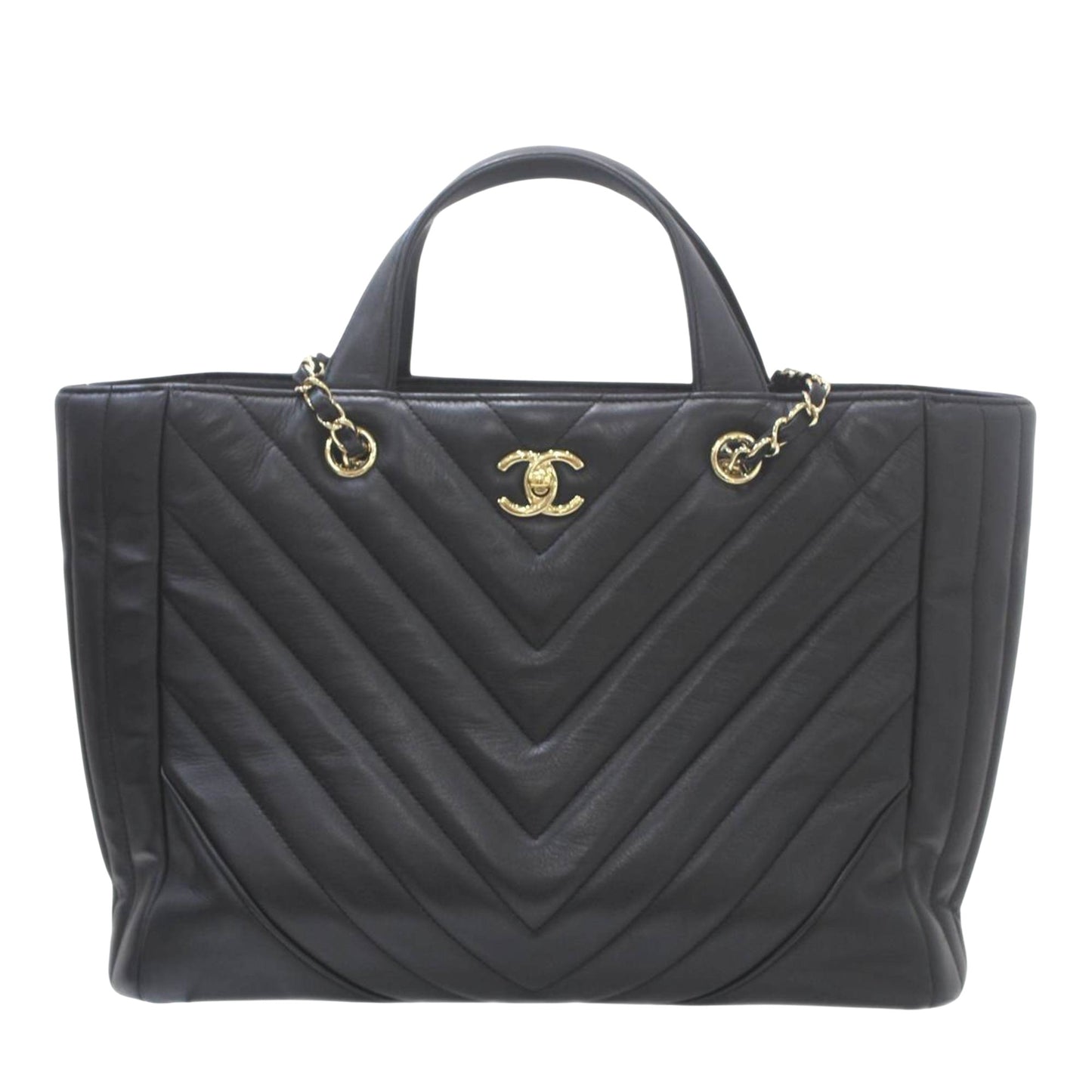 Chanel V-Stich Black Leather Hand Bag