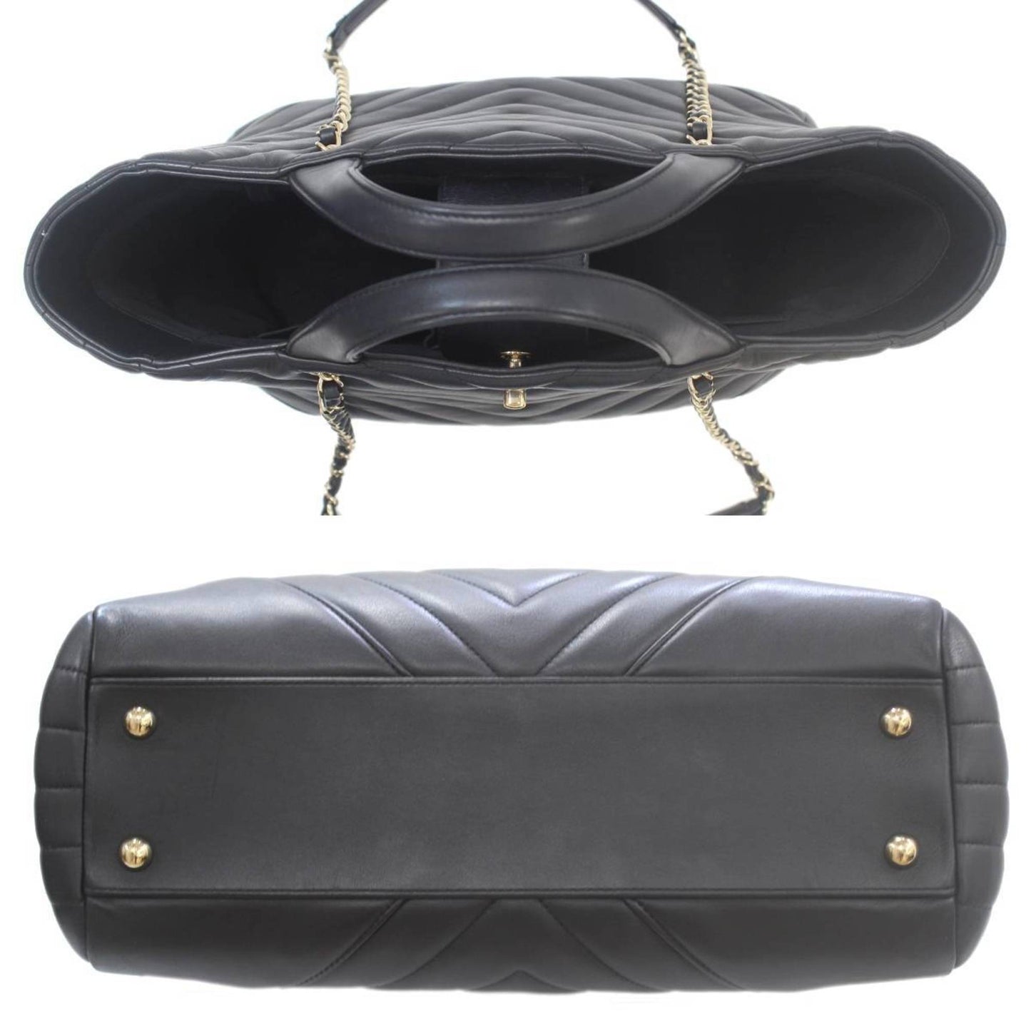 Chanel V-Stich Black Leather Hand Bag