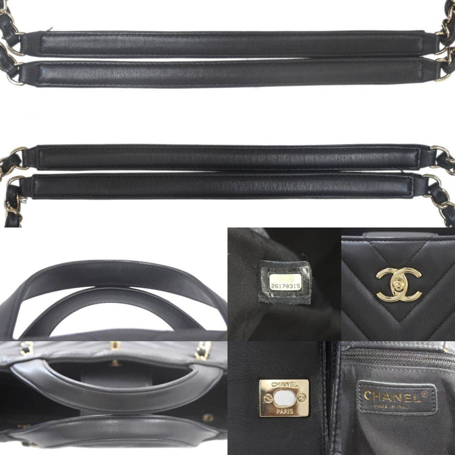 Chanel V-Stich Black Leather Hand Bag