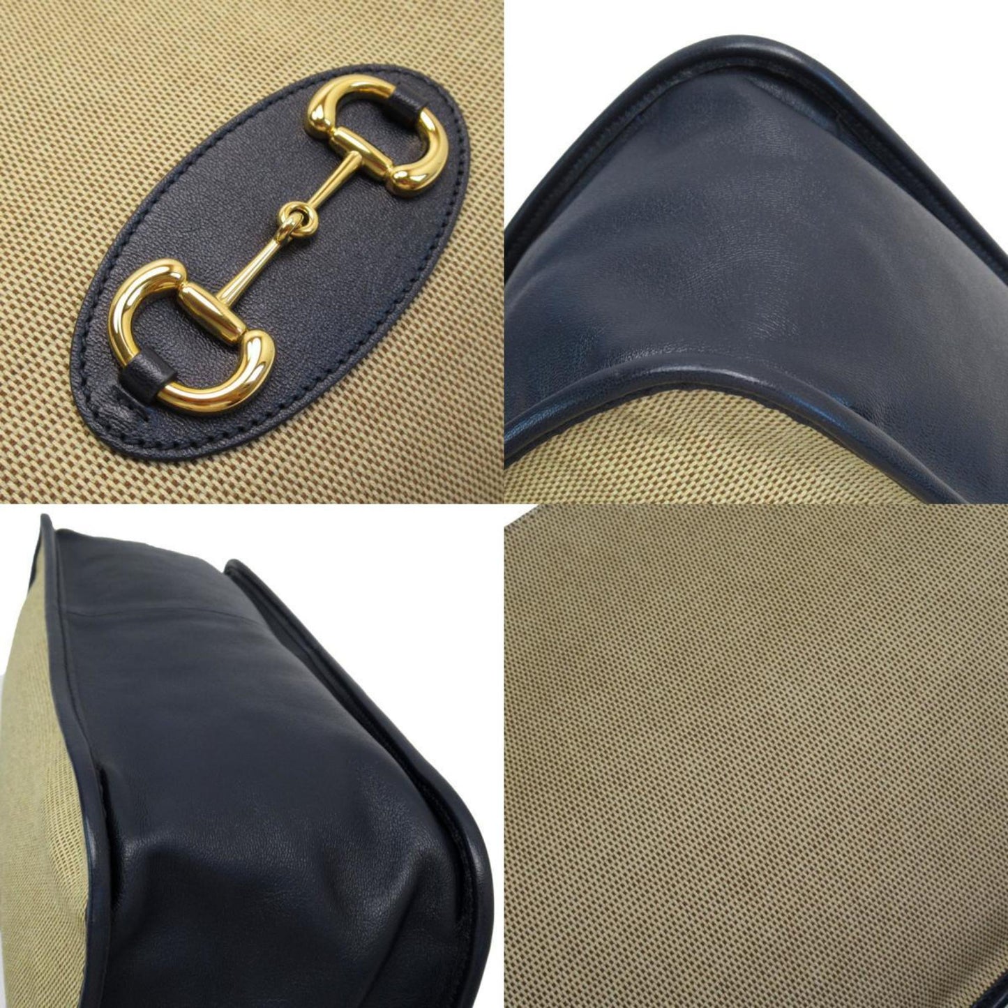 Gucci Horsebit Beige Canvas Shoulder Bag