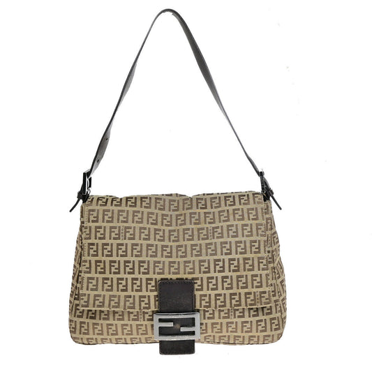 Fendi Mamma Baguette Beige Canvas Shoulder Bag