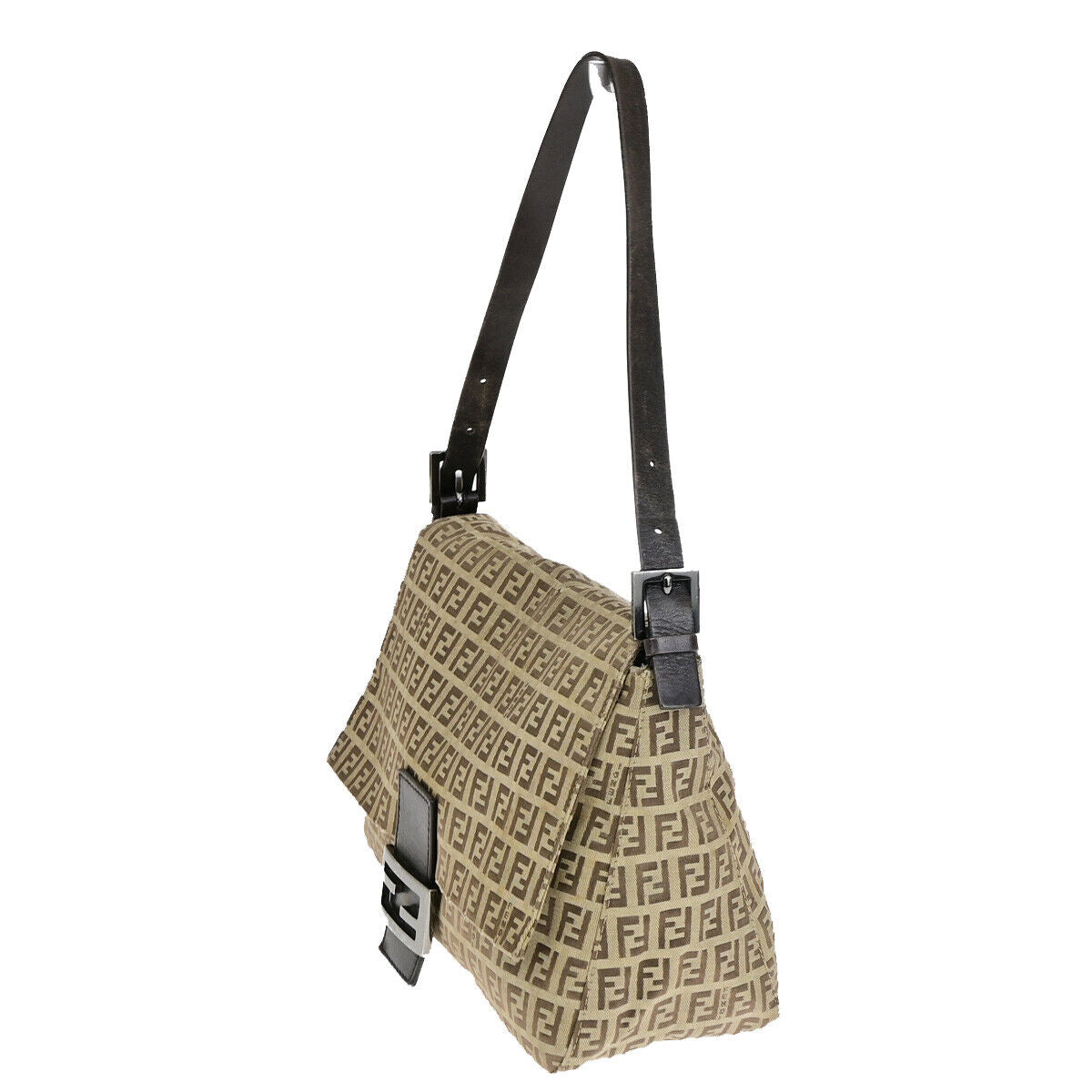 Fendi Mamma Baguette Beige Canvas Shoulder Bag