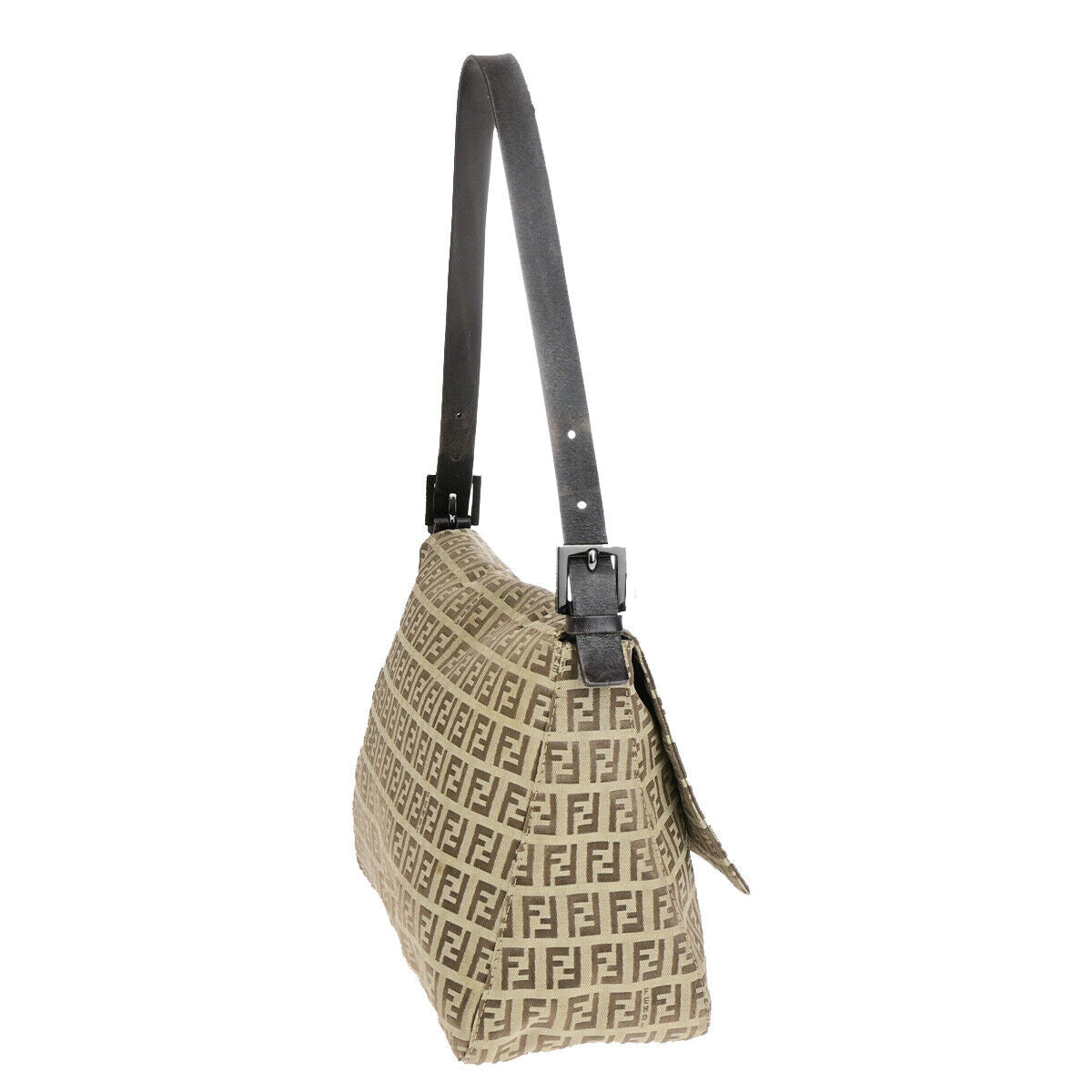 Fendi Mamma Baguette Beige Canvas Shoulder Bag