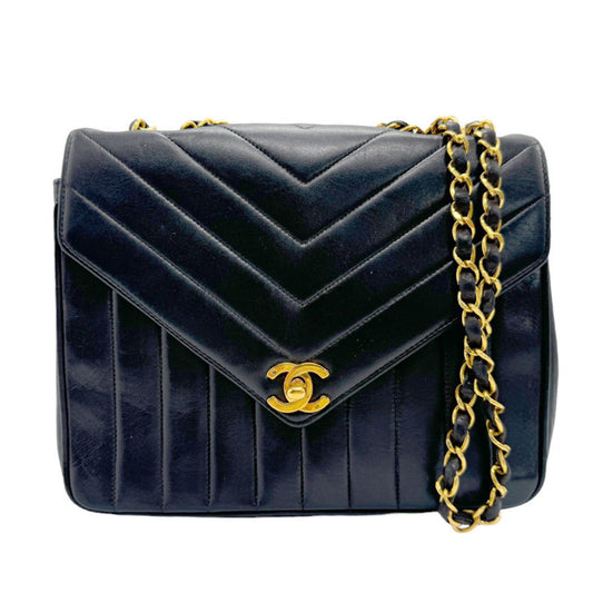 Chanel V-Stich Black Leather Shoulder Bag