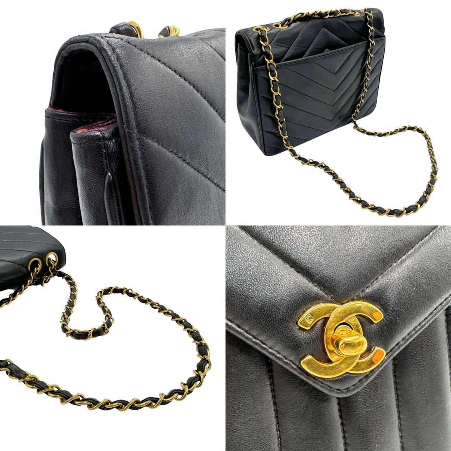 Chanel V-Stich Black Leather Shoulder Bag