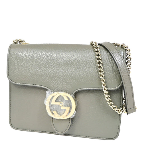 Gucci Interlocking Grey Leather Shoulder Bag