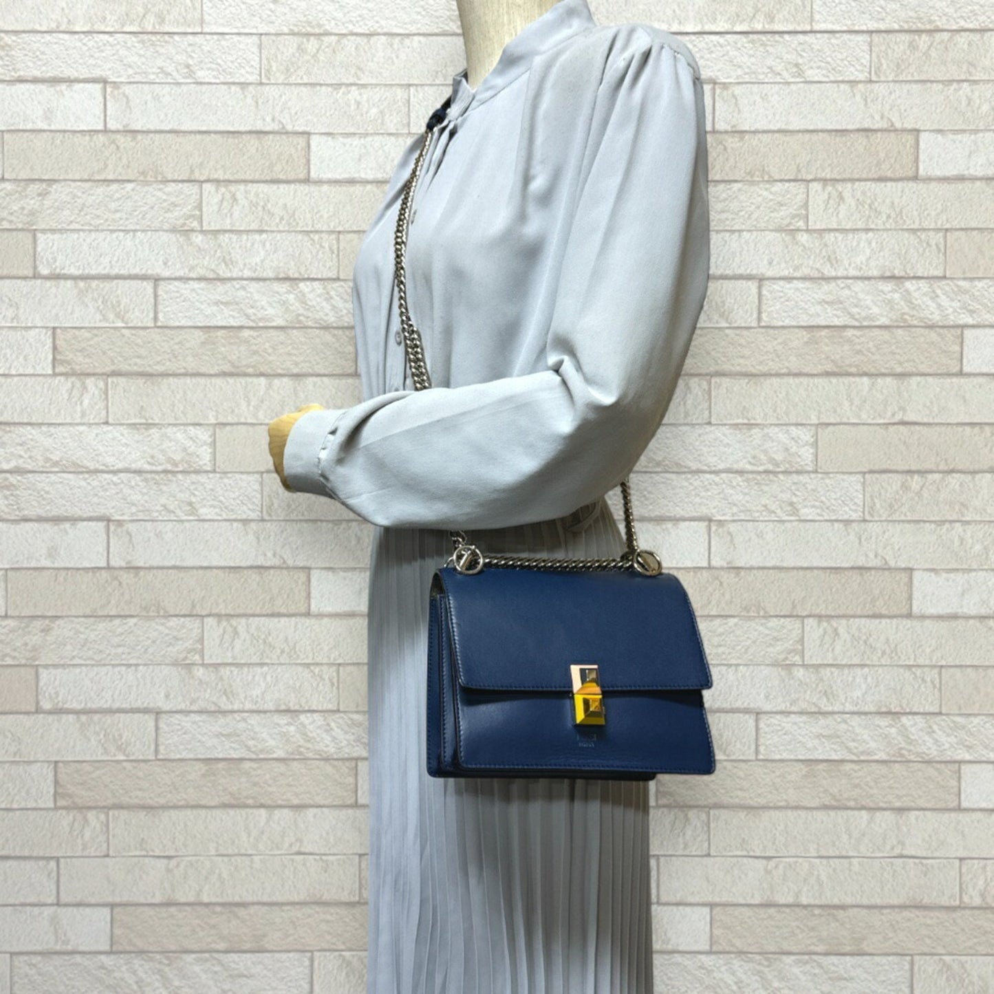 Fendi Kan I Navy Leather Shoulder Bag