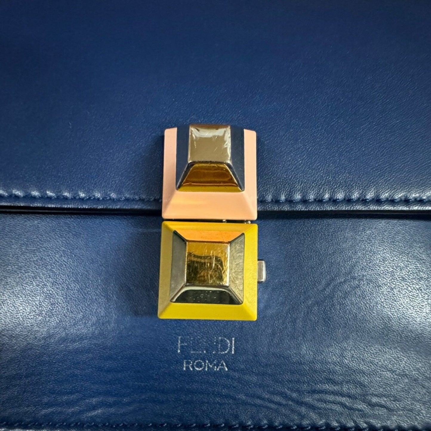 Fendi Kan I Navy Leather Shoulder Bag