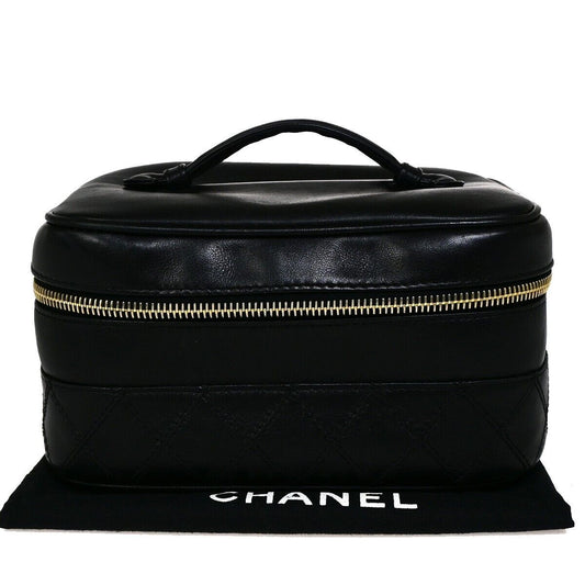 Chanel Vanity Black Leather Hand Bag