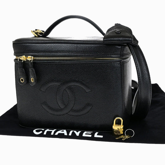 Chanel Vanity Black Leather Hand Bag