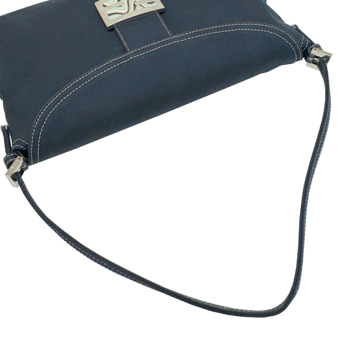 Fendi Mamma Baguette Blue Cotton Shoulder Bag